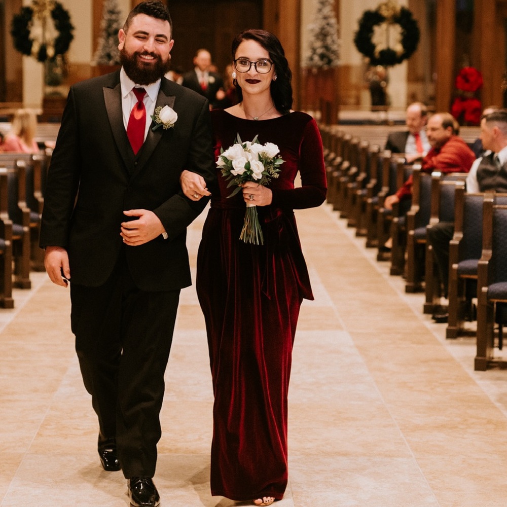 Burgundy velvet long sleeve dress